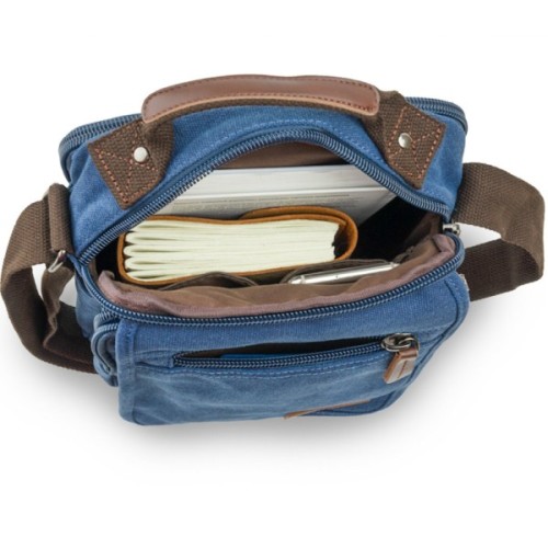 Сумка Vintage Текстильна чоловіча на два відділення Синя (20201)