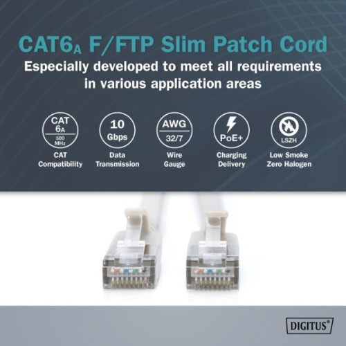 Патч-корд 1м, FTP, cat.6A, Sliim, AWG 32/7, Cu, LSZH, grey Digitus (DK-1632-A-010S)