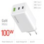 Зарядний пристрій ColorWay C101B GaN Mini 100W PD PPS 2xUSB-C + USB-A white (CW-CHS061PD-WT)