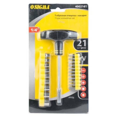 Набір викруток Sigma з Т-подібною ручкою та насадками 21шт (4002161)