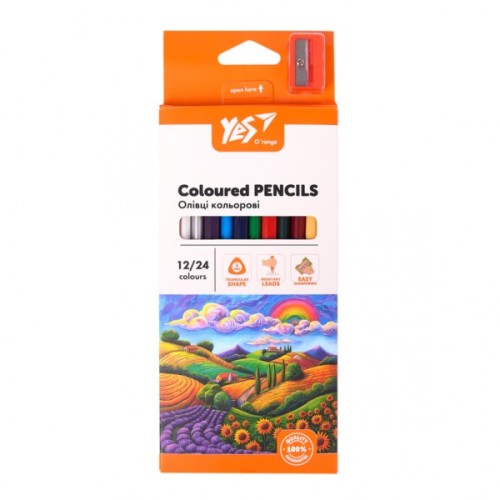 Олівці кольорові Yes Orange Line 12/24 кольорів з точилкою (290755)