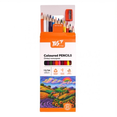 Олівці кольорові Yes Orange Line 12/24 кольорів з точилкою (290755)