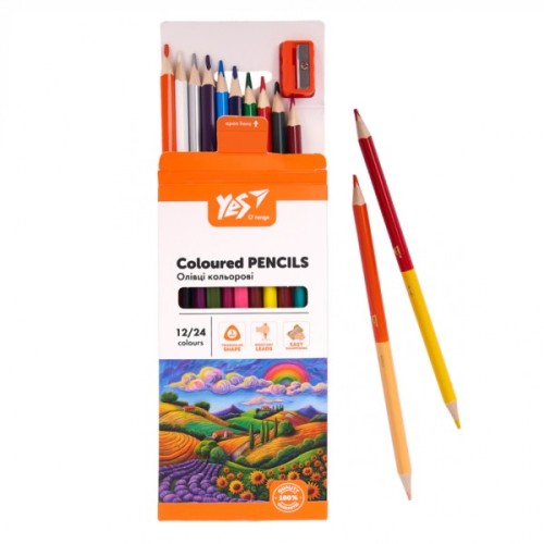 Олівці кольорові Yes Orange Line 12/24 кольорів з точилкою (290755)