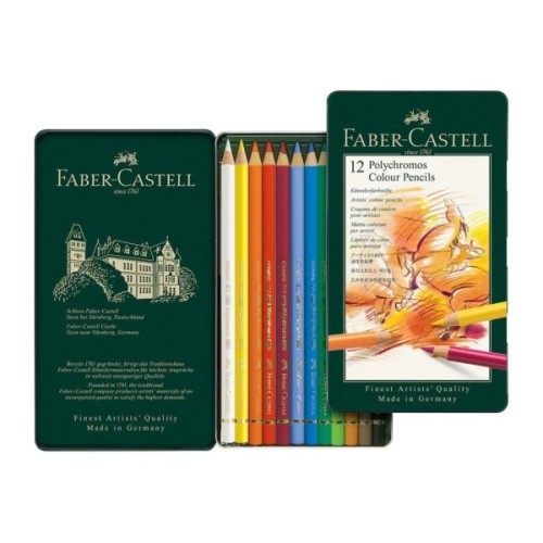Олівці кольорові Faber-Castell Polychromos, металева коробка, 12 кольорів (110012) (15440)
