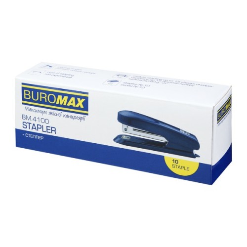 Степлер Buromax пластиковий, 15 аркушів, (скоби №10), 111 х 28 х 43 мм, синій (BM.4100-02)