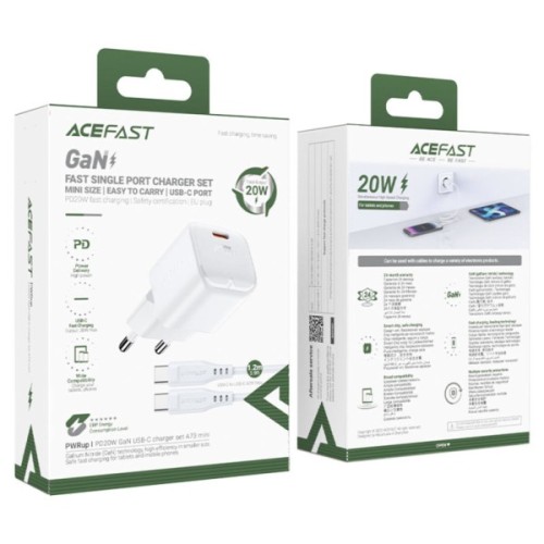 Зарядний пристрій Acefast USB-C 30W Gan A77 mini + USB-C cable Fast Charger White (6974316282853)