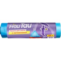 Пакети для сміття Frau Tau із затяжками Сині 35 л 15 шт. (4820195507902)