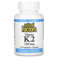 Вітамін Natural Factors Вітамін К2, 120 мкг, Vitamin K2, 60 вегетаріанських капсул (NFS-01294)