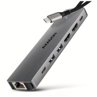 Концентратор AXAGON USBC to 2xUSBA + 1xUSBC + 2xHDMI + RJ45 + PD100W 0.15m gray (HMC-7HX2)