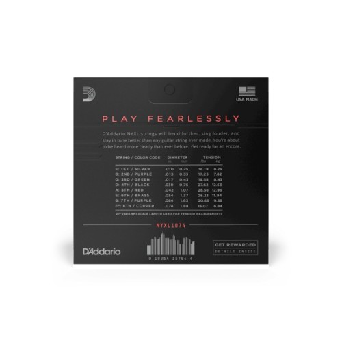 Струни для гітари D'Addario NYXL Electric Light Top / Heavy Bottom 8-String (10-74) (NYXL1074)