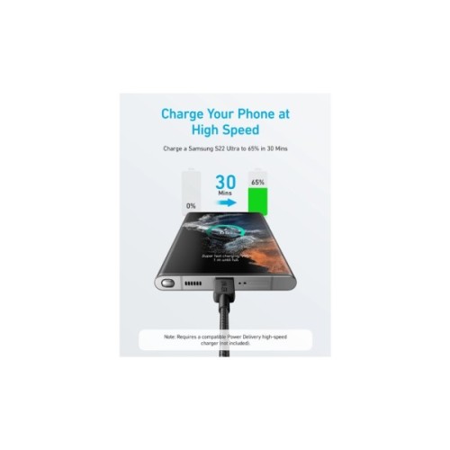 Дата кабель USB-C to USB-C 1.8m nylon 322 black Anker (A81F6G11)