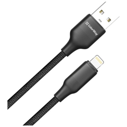 Дата кабель USB 2.0 AM to Lightning 2.0m 3A TPE embossed black ColorWay (CW-CBUL102-BK)