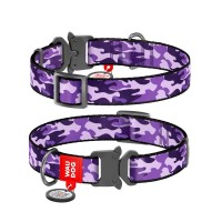 Нашийник для тварин WAUDOG Nylon з QR паспортом "Фіолетовий камо" металева пряжка-фастекс XL (5104)