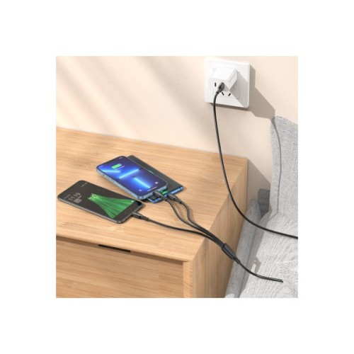 Дата кабель USB 2.0 AM to Lightning + Micro 5P + USB-C 1.0m 2A PVC BX71 black BOROFONE (6974443384543)