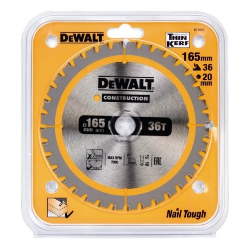 Диск пильний DeWALT CONSTRUCTION 165 х 20 мм, 36 z (ATB), 20 градусів (DT1950)