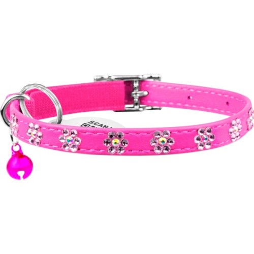 Нашийник для тварин WAUDOG GLAMOUR "Квіточка" з резинкою і стразами для кішок (рожевий) (32557)