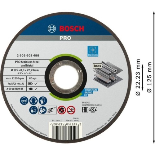 Круг відрізний Bosch Professional, для нержавіючої сталі та металу, 125×0.8×22.23 mm (2.608.603.488)