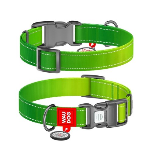 Нашийник для тварин WAUDOG Nylon Mono з QR паспортом, пластиковий фастекс M салатовий (52105)
