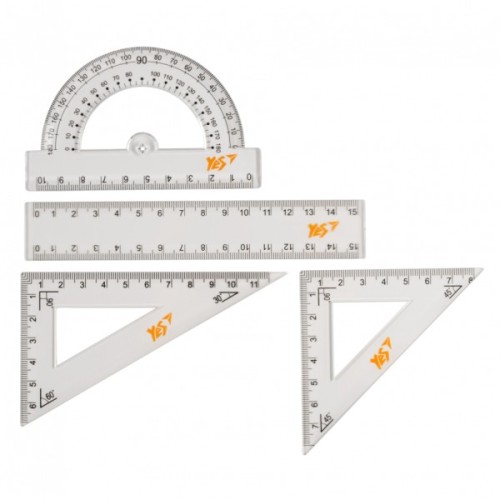 Лінійка Yes набір 4 предмета лінійка 15 см в ПВХ чохлi (370512)