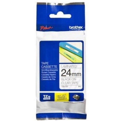 Стрічка для принтера етикеток Brother TZE151, 24мм, черный на прозрачном (TZE151)