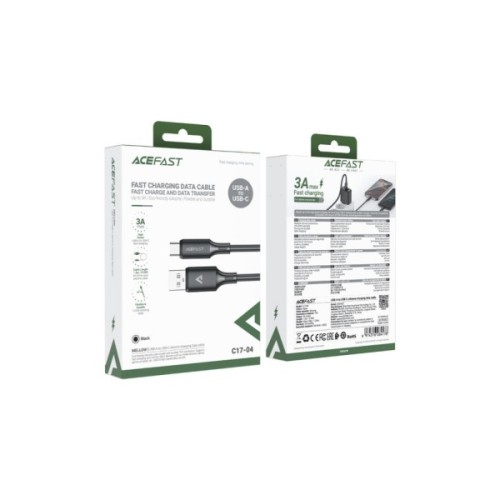 Дата кабель USB 2.0 AM to USB-C 1.2m 3A 60W silicone black Acefast (6974316284178)