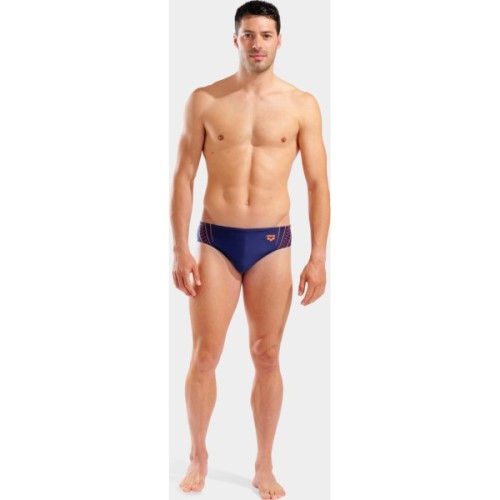 Плавки Arena Double Graphic Swim Briefs 010951-705 темно-синій, помаранчевий 85 (3468337766315)