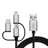 Дата кабель USB 2.0 AM to Lightning + Micro 5P + USB-C 1.0m black REAL-EL (EL123500035)