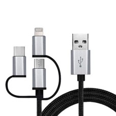 Дата кабель USB 2.0 AM to Lightning + Micro 5P + USB-C 1.0m black REAL-EL (EL123500035)