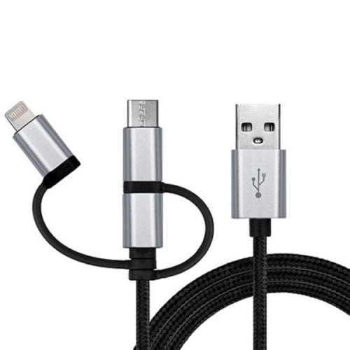 Дата кабель USB 2.0 AM to Lightning + Micro 5P + USB-C 1.0m black REAL-EL (EL123500035)