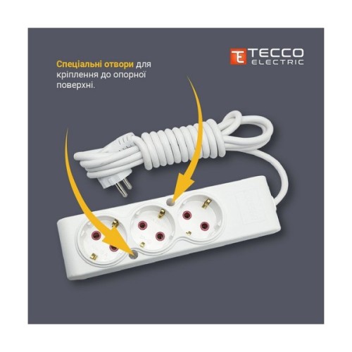 Мережевий подовжувач TECCO 3м 2 поста white (8681277841118)