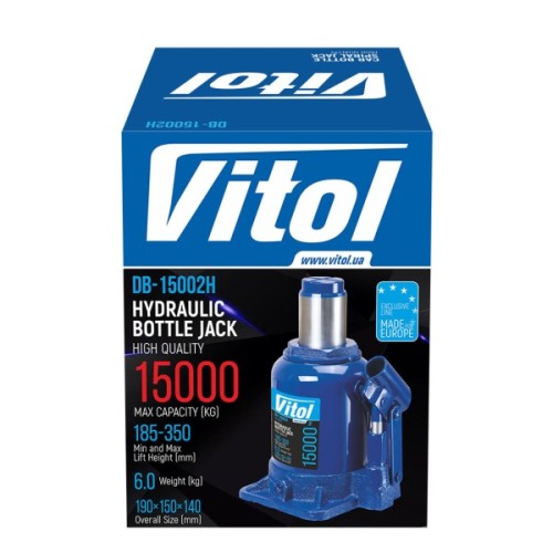 Домкрат Vitol DB-15002H/JX107S, телескопічний, гідравлічний, 15т, min 185мм, max 350мм (DB-15002H)