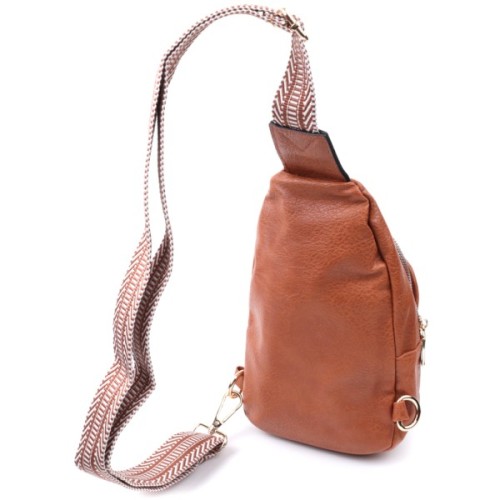Сумка Vintage Жіноча через плече з екошкіри з акцентом на текстильну лямку Руда (22780)
