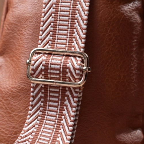 Сумка Vintage Жіноча через плече з екошкіри з акцентом на текстильну лямку Руда (22780)