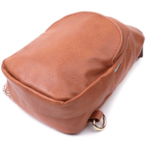 Сумка Vintage Жіноча через плече з екошкіри з акцентом на текстильну лямку Руда (22780)