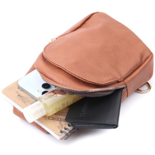 Сумка Vintage Жіноча через плече з екошкіри з акцентом на текстильну лямку Руда (22780)