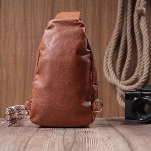 Сумка Vintage Жіноча через плече з екошкіри з акцентом на текстильну лямку Руда (22780)