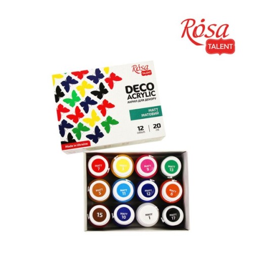Акрилові фарби Rosa для декору матові 12 кол по 20 мл (4823098511717)
