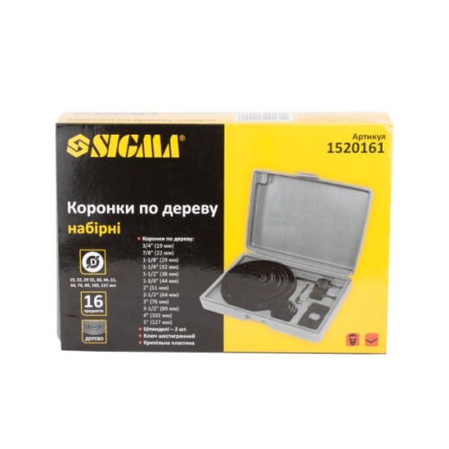 Коронка Sigma по дереву набірна Ø19, 22, 29, 32, 38, 44, 51, 64, 76, 89, 102, 127 мм (1520161)