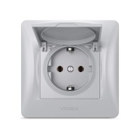 Розетка Videx BINERA 1ая із заземленням і кришкою сріб (VF-BNSK1GС-SS)