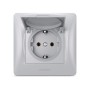 Розетка Videx BINERA 1ая із заземленням і кришкою сріб (VF-BNSK1GС-SS)