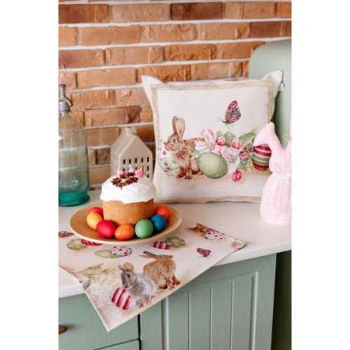Наволочка Прованс гобеленова декоративна Зайчик з писанками і квітами Веснянка 45х45 см (034266)