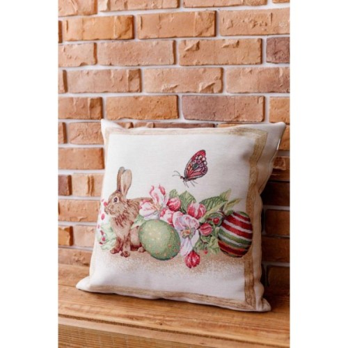 Наволочка Прованс гобеленова декоративна Зайчик з писанками і квітами Веснянка 45х45 см (034266)