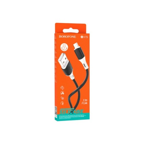 Дата кабель USB 2.0 AM to Micro 5P 1.0m 2.4A silicone BX79 black BOROFONE (6974443384765)
