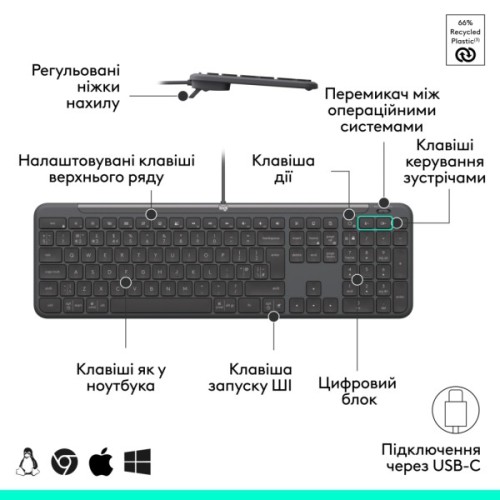 Клавіатура Logitech Signature Slim K620 for Business USB-C UA Graphite (920-013333)