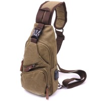 Сумка Vintage Через плече з кабелем USB чоловіча з текстилю Оливкова (21223)