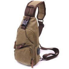 Сумка Vintage Через плече з кабелем USB чоловіча з текстилю Оливкова (21223)