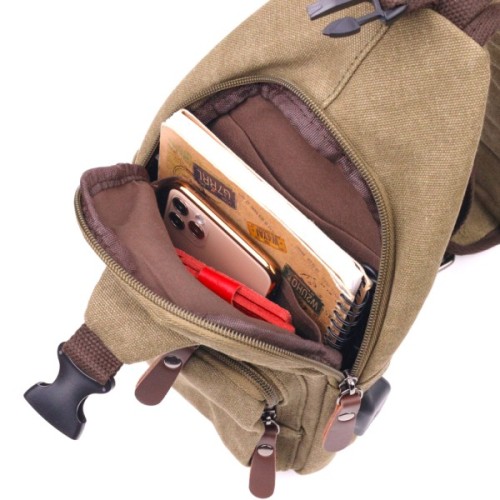 Сумка Vintage Через плече з кабелем USB чоловіча з текстилю Оливкова (21223)