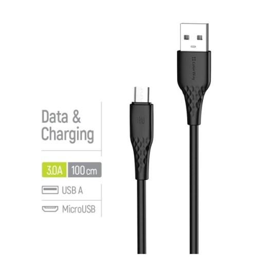 Дата кабель USB 2.0 AM to Micro 5P 1.0m 3A textured PVC black ColorWay (CW-CBUM094-BK)