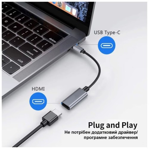 Перехідник USB-C to HDMI F USB 3.0 4K60Hz dark gray Dynamode (DM-AD-USB-C-HDMI)