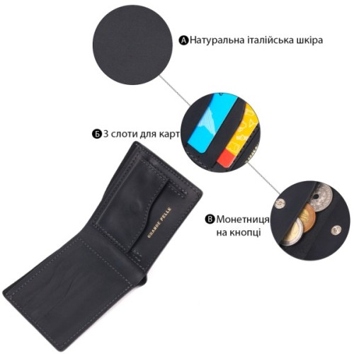 Портмоне Grande Pelle Шкіряне Чорне (16733)